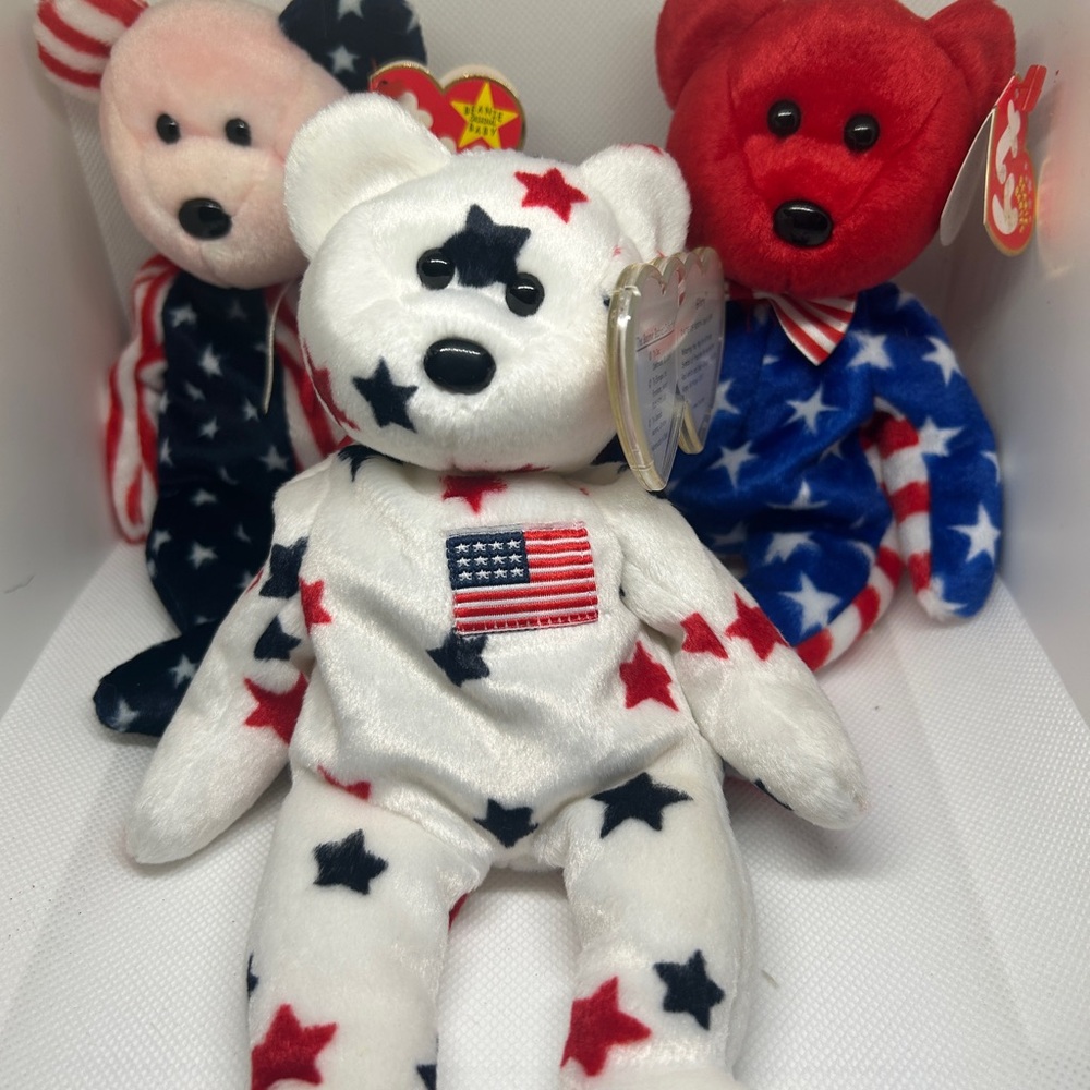 TY Beanie Babies Patriotic  Plush Bear Lot- Liberty, Glory, and Spangle
